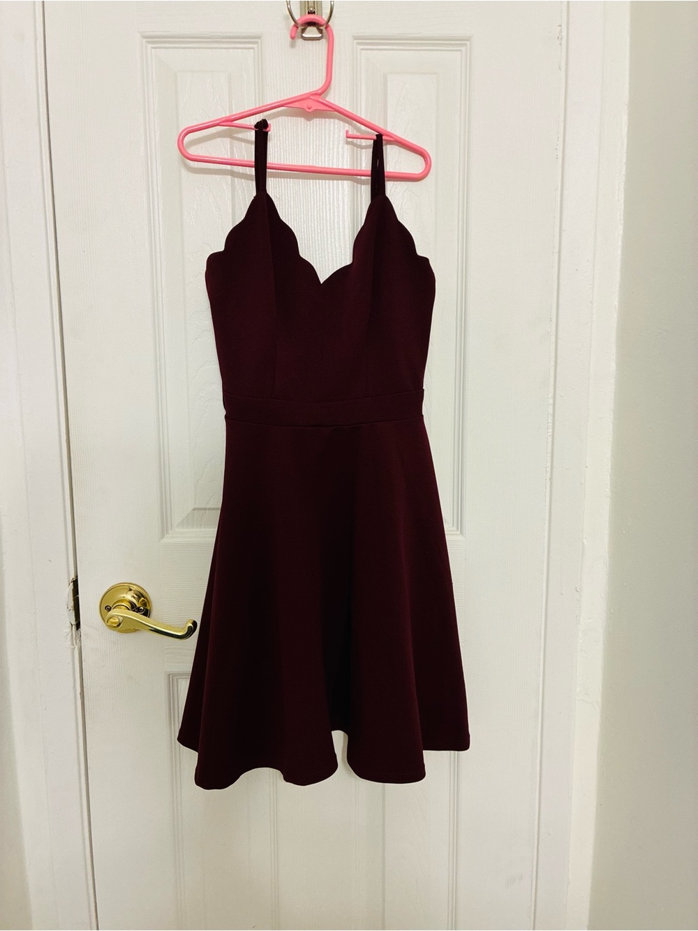 B Darlin Burgundy Scallop V-Neck Mini Dress